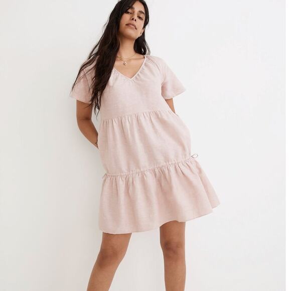 Madewell Linen-Blend Lorelei Mini Dress in Dusty Blush Pink - Picture 2 of 11